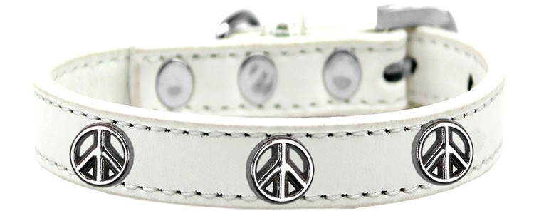 Peace Sign Widget Dog Collar White Size 14